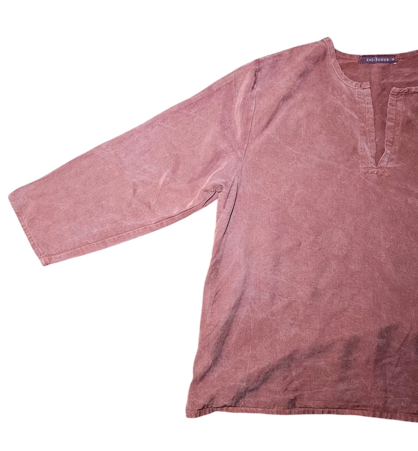 Cut Loose Top Womens small Burnt Orange 3/4 Sleeve V-Neck 100% Tencel - Thumbnail 8