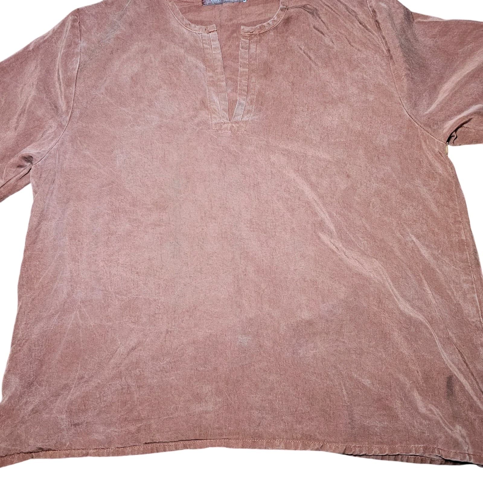 Cut Loose Top Womens small Burnt Orange 3/4 Sleeve V-Neck 100% Tencel - Thumbnail 9