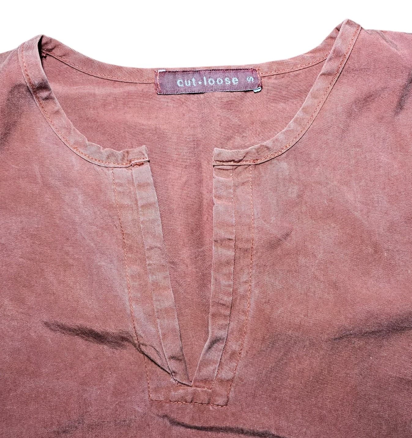 Cut Loose Top Womens small Burnt Orange 3/4 Sleeve V-Neck 100% Tencel - Thumbnail 5
