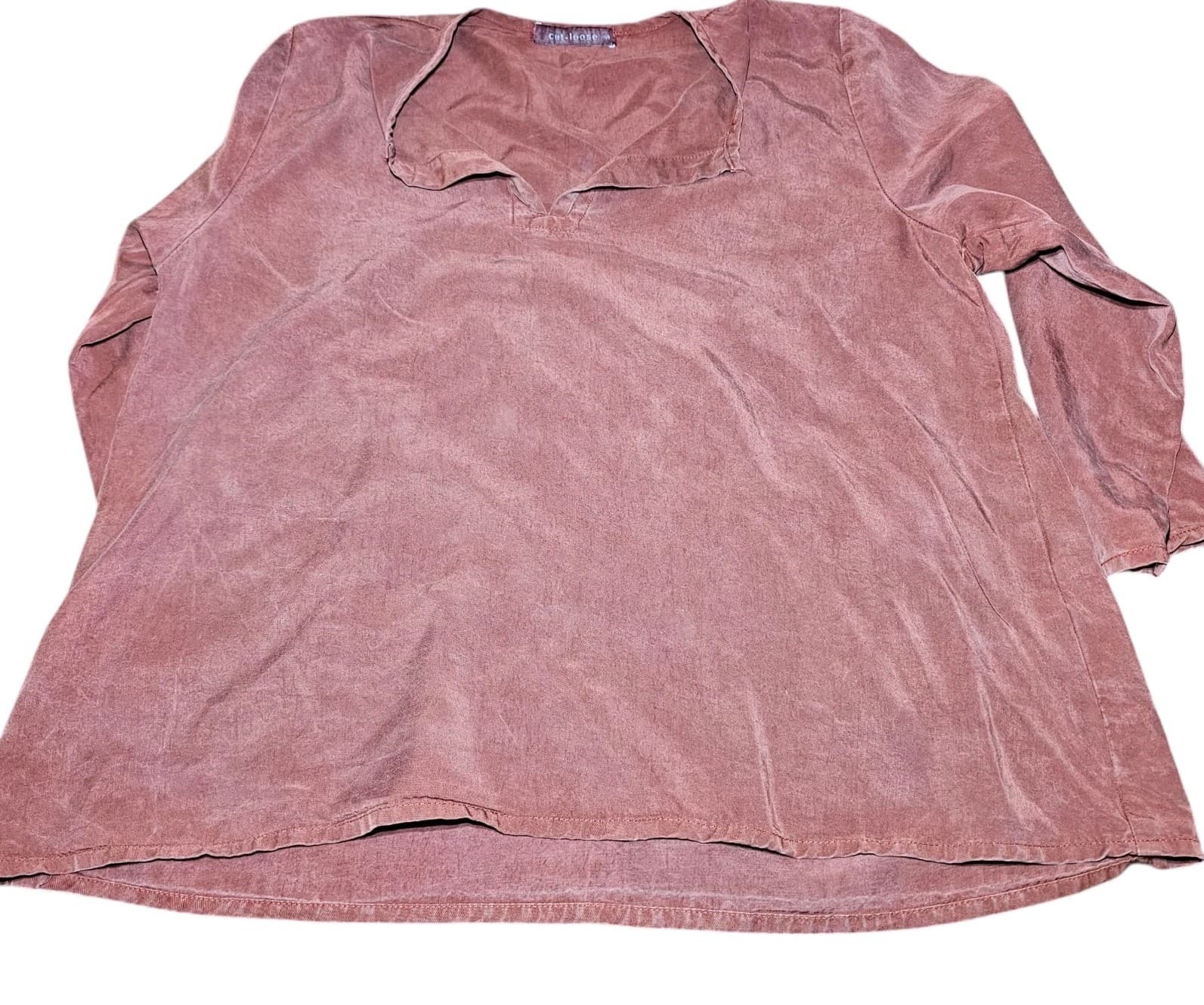 Cut Loose Top Womens small Burnt Orange 3/4 Sleeve V-Neck 100% Tencel - Thumbnail 7
