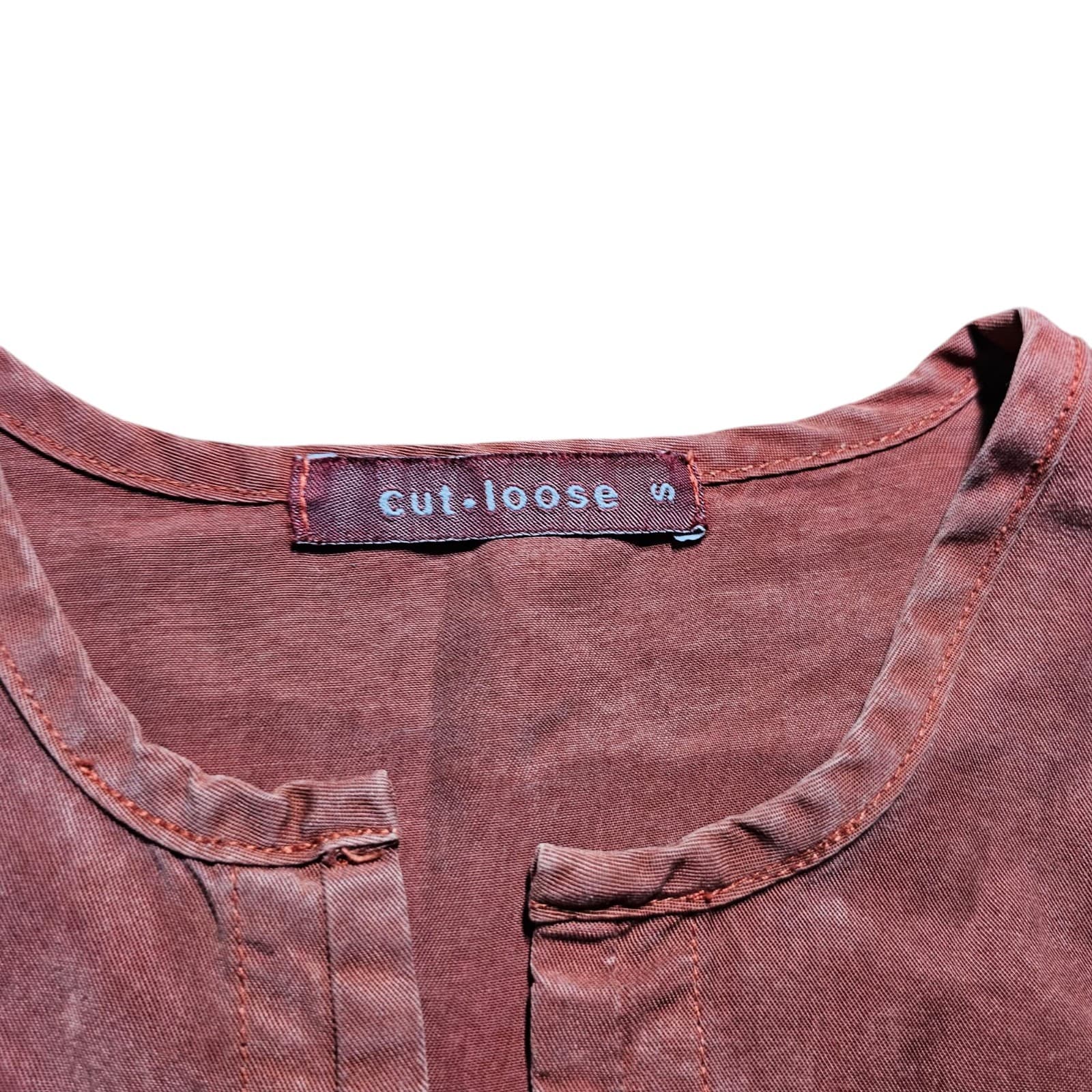 Cut Loose Top Womens small Burnt Orange 3/4 Sleeve V-Neck 100% Tencel - Thumbnail 13