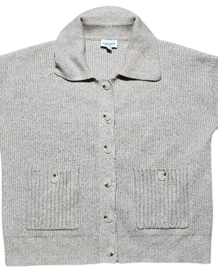 Flat White Los Angeles Collared Button Up Knit Sweater Womans Size Medium - Thumbnail 2