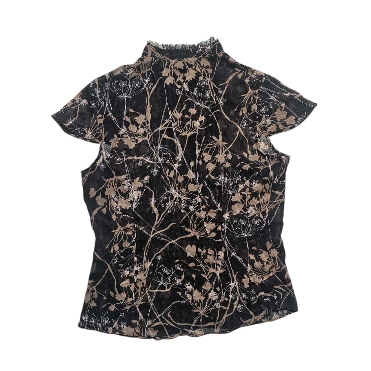 Mossimo Women’s Medium Sheer Blouse Black Floral V-Neck Cap Sleeve Button Up - Thumbnail 3