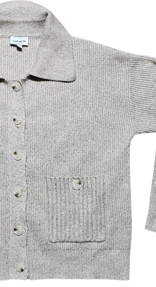 Flat White Los Angeles Collared Button Up Knit Sweater Womans Size Medium - Thumbnail 4
