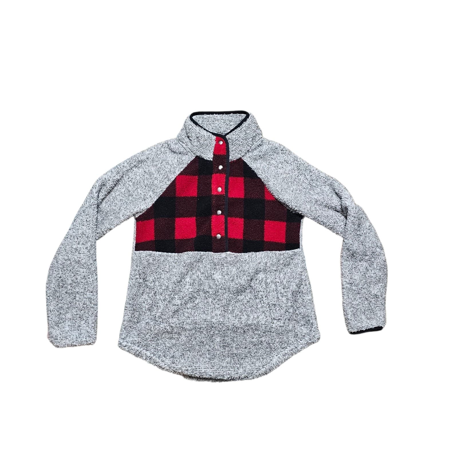 Maurices Gray And Buffalo Plaid Sherpa Pullover Sweater New With Tags Size Xs