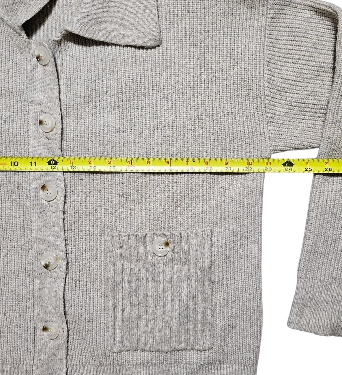 Flat White Los Angeles Collared Button Up Knit Sweater Womans Size Medium - Thumbnail 13