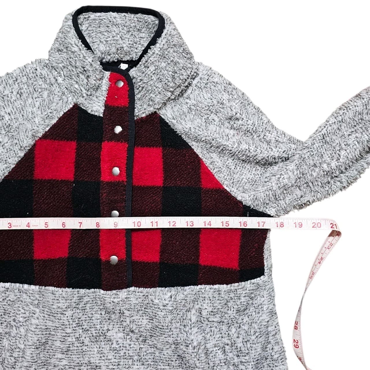Maurices Gray And Buffalo Plaid Sherpa Pullover Sweater New With Tags Size Xs - Thumbnail 8