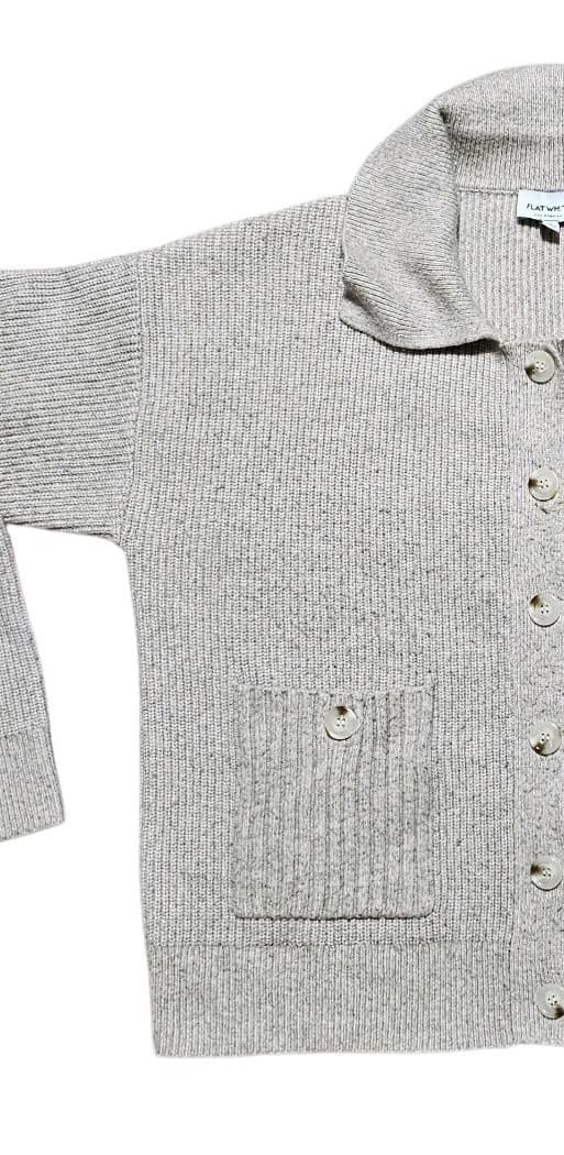 Flat White Los Angeles Collared Button Up Knit Sweater Womans Size Medium - Thumbnail 3