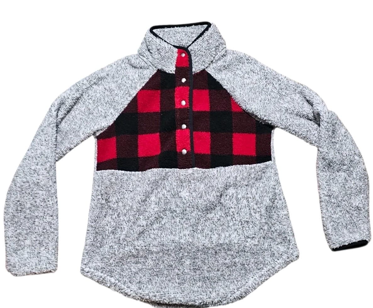 Maurices Gray And Buffalo Plaid Sherpa Pullover Sweater New With Tags Size Xs - Thumbnail 13