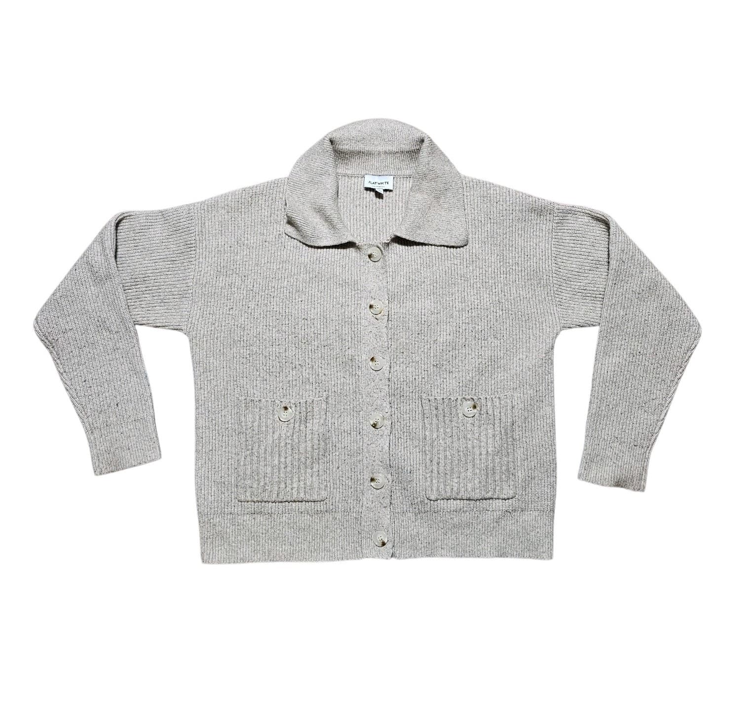 Flat White Los Angeles Collared Button Up Knit Sweater Womans Size Medium