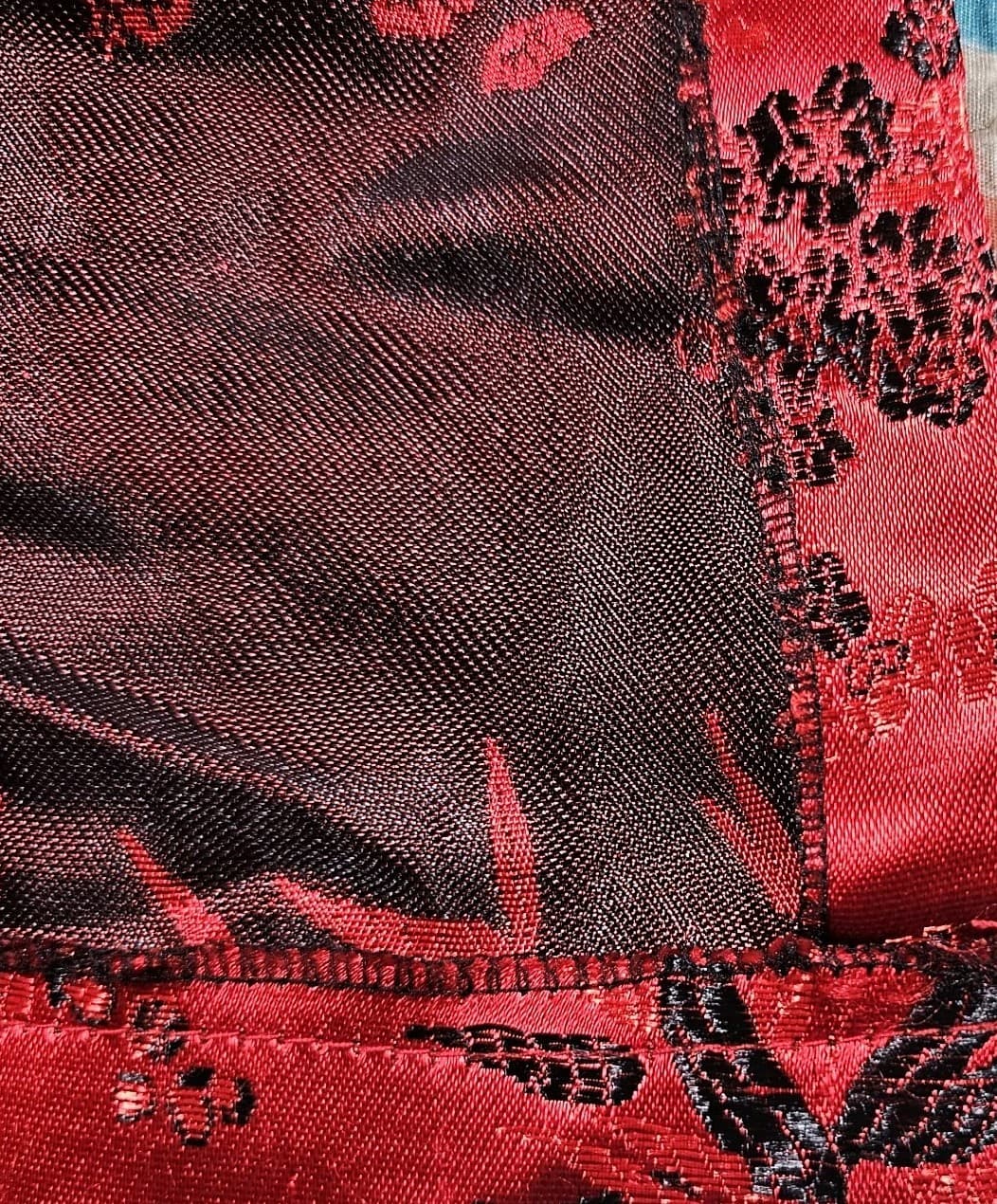 Cheongsam/Qipao Red And Black Cherry Blossom Mandarin Collar Maxi Dress No Tags - Thumbnail 15