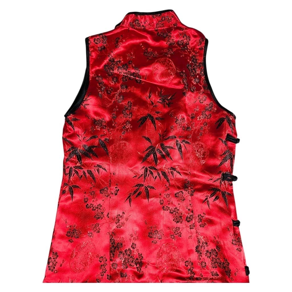 Cheongsam/Qipao Red And Black Cherry Blossom Mandarin Collar Maxi Dress No Tags - Thumbnail 7