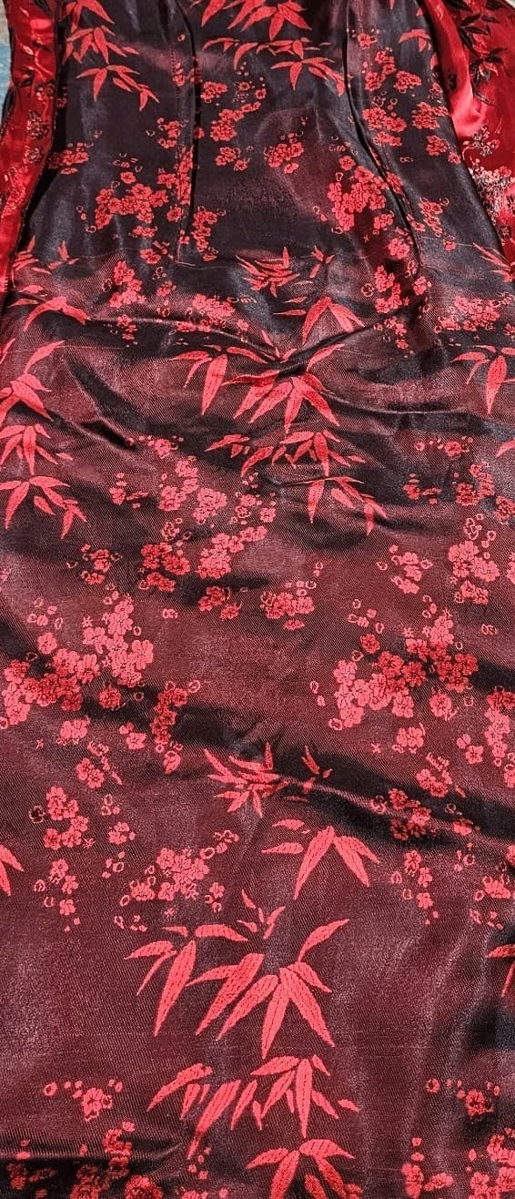 Cheongsam/Qipao Red And Black Cherry Blossom Mandarin Collar Maxi Dress No Tags - Thumbnail 18