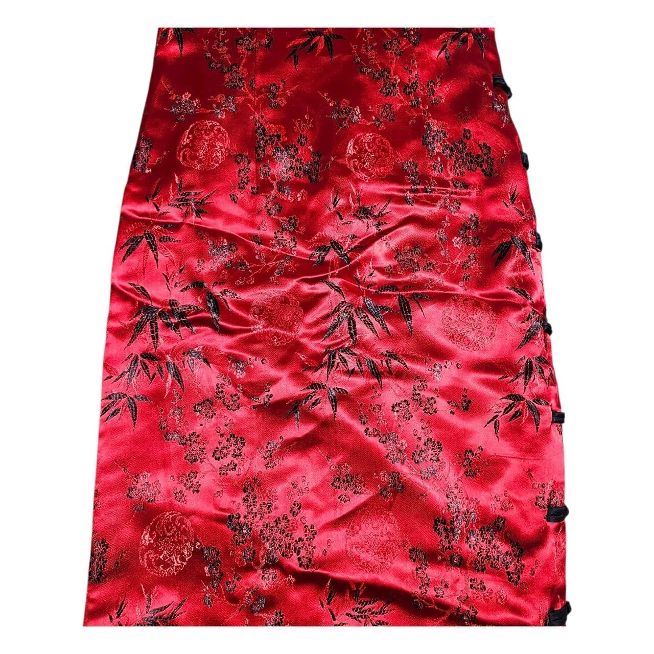 Cheongsam/Qipao Red And Black Cherry Blossom Mandarin Collar Maxi Dress No Tags - Thumbnail 9