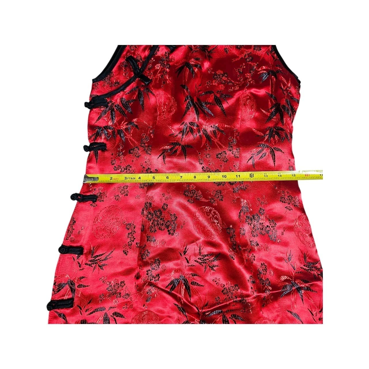 Cheongsam/Qipao Red And Black Cherry Blossom Mandarin Collar Maxi Dress No Tags - Thumbnail 11