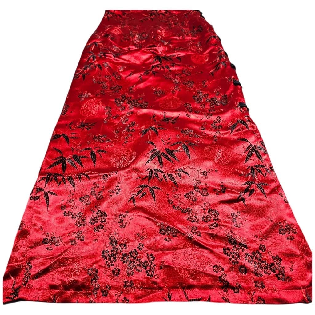 Cheongsam/Qipao Red And Black Cherry Blossom Mandarin Collar Maxi Dress No Tags - Thumbnail 8