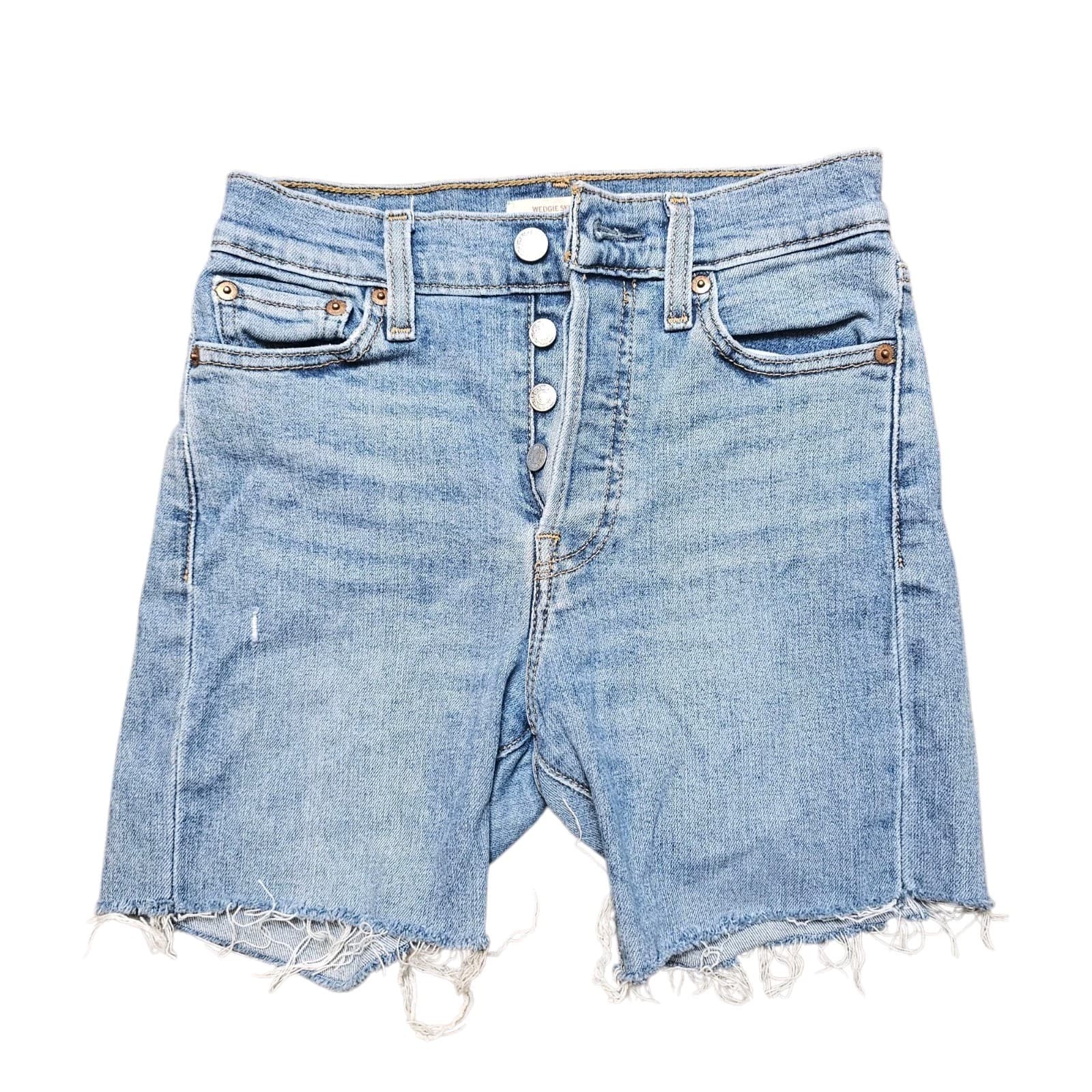Levi’s Wedgie Skinny distressed button fly denim Cut Off shorts Size 26 - Thumbnail 2