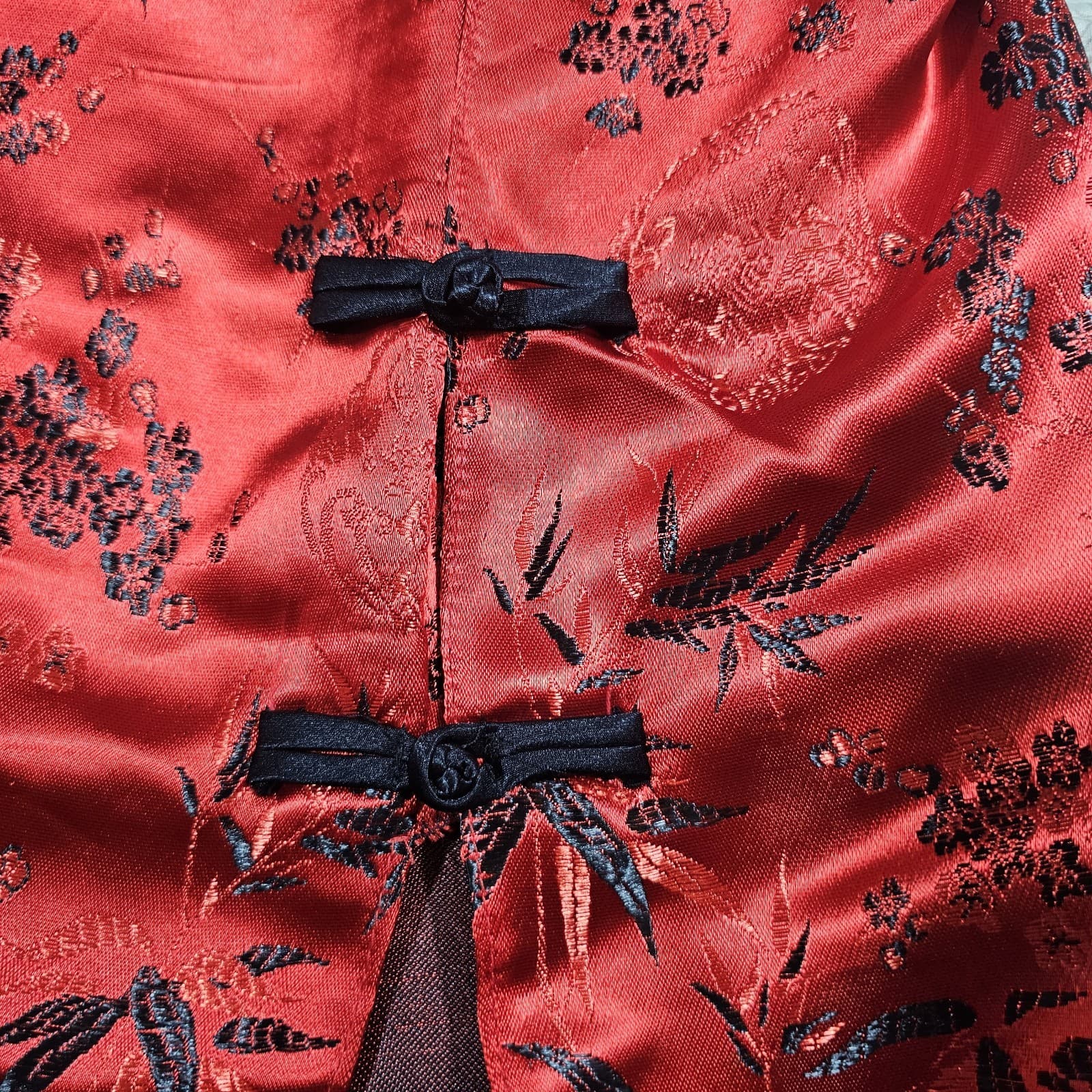 Cheongsam/Qipao Red And Black Cherry Blossom Mandarin Collar Maxi Dress No Tags - Thumbnail 13