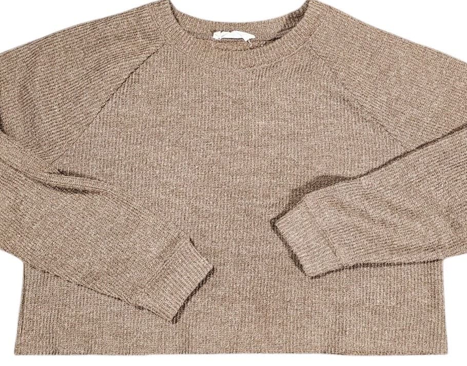 Double Zero Women Brown Long Sleeves Crew Neck Cropped Relaxed Sweater Size L - Thumbnail 10