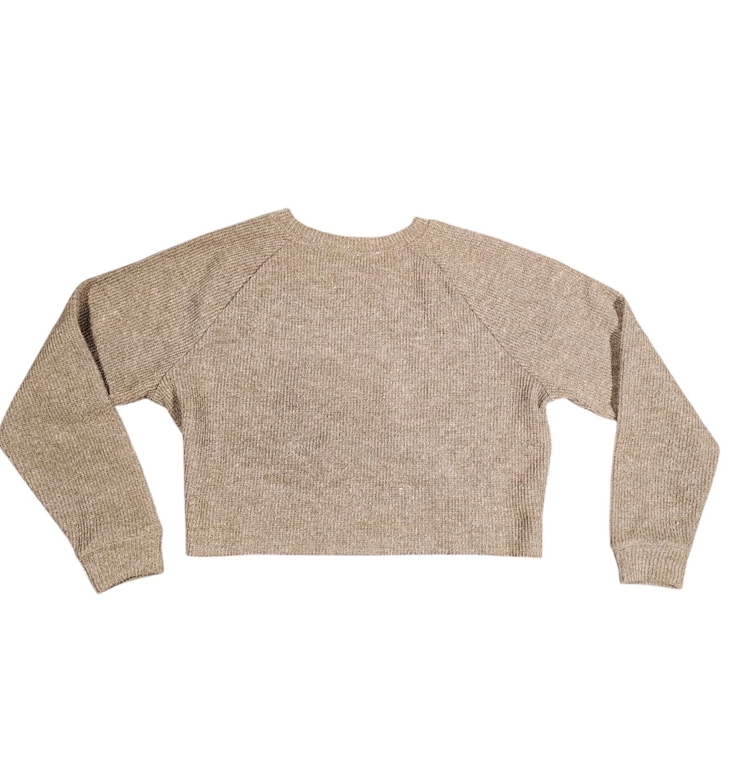 Double Zero Women Brown Long Sleeves Crew Neck Cropped Relaxed Sweater Size L - Thumbnail 3
