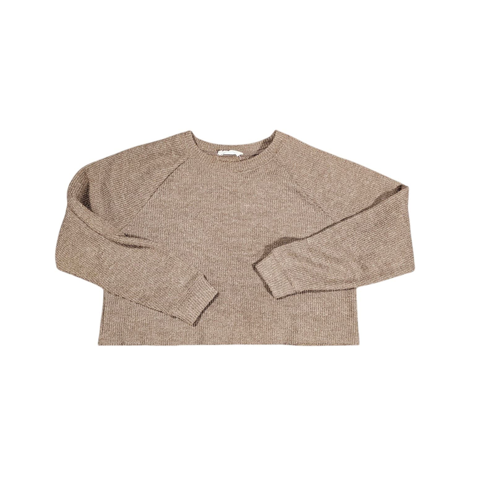Double Zero Women Brown Long Sleeves Crew Neck Cropped Relaxed Sweater Size L