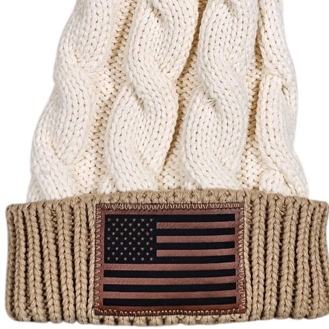 American Flag Pom Pom Cable Knit Beanie - Thumbnail 5