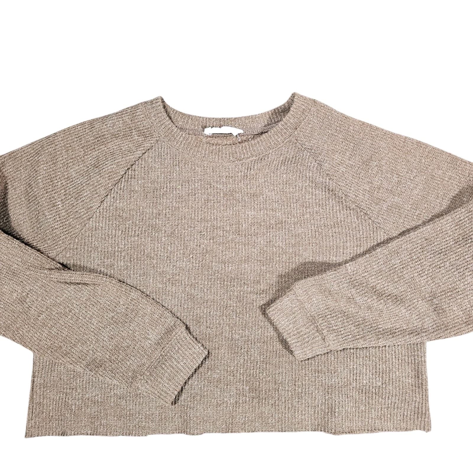 Double Zero Women Brown Long Sleeves Crew Neck Cropped Relaxed Sweater Size L - Thumbnail 2