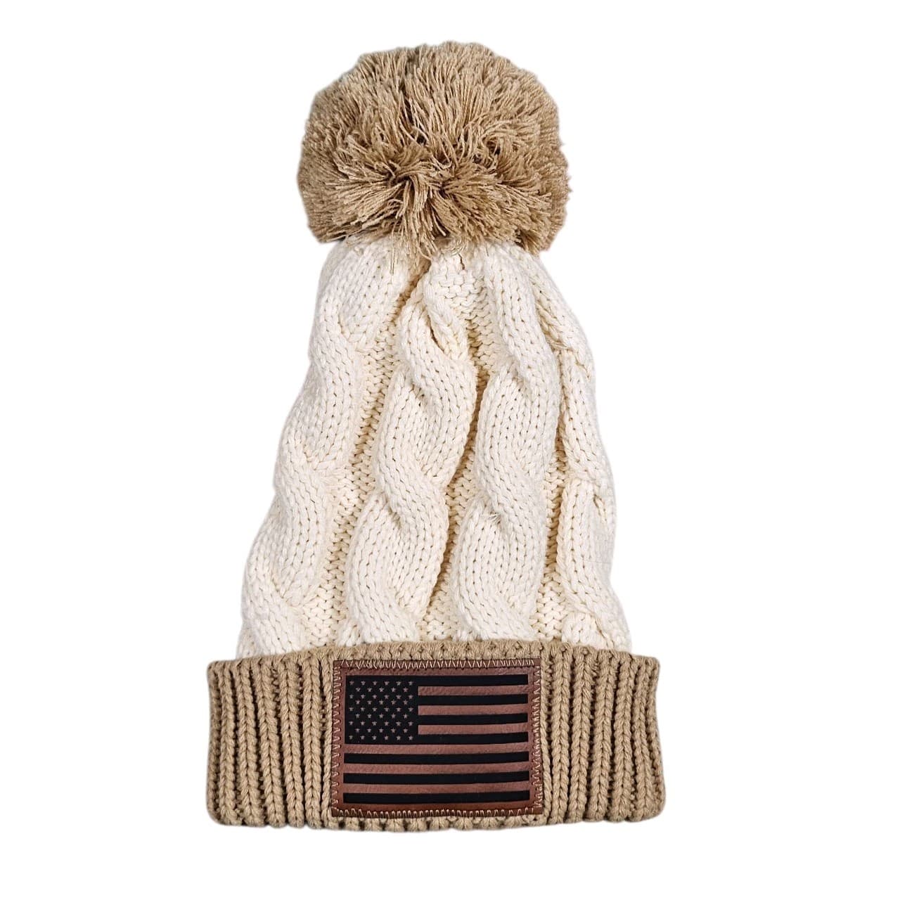 American Flag Pom Pom Cable Knit Beanie