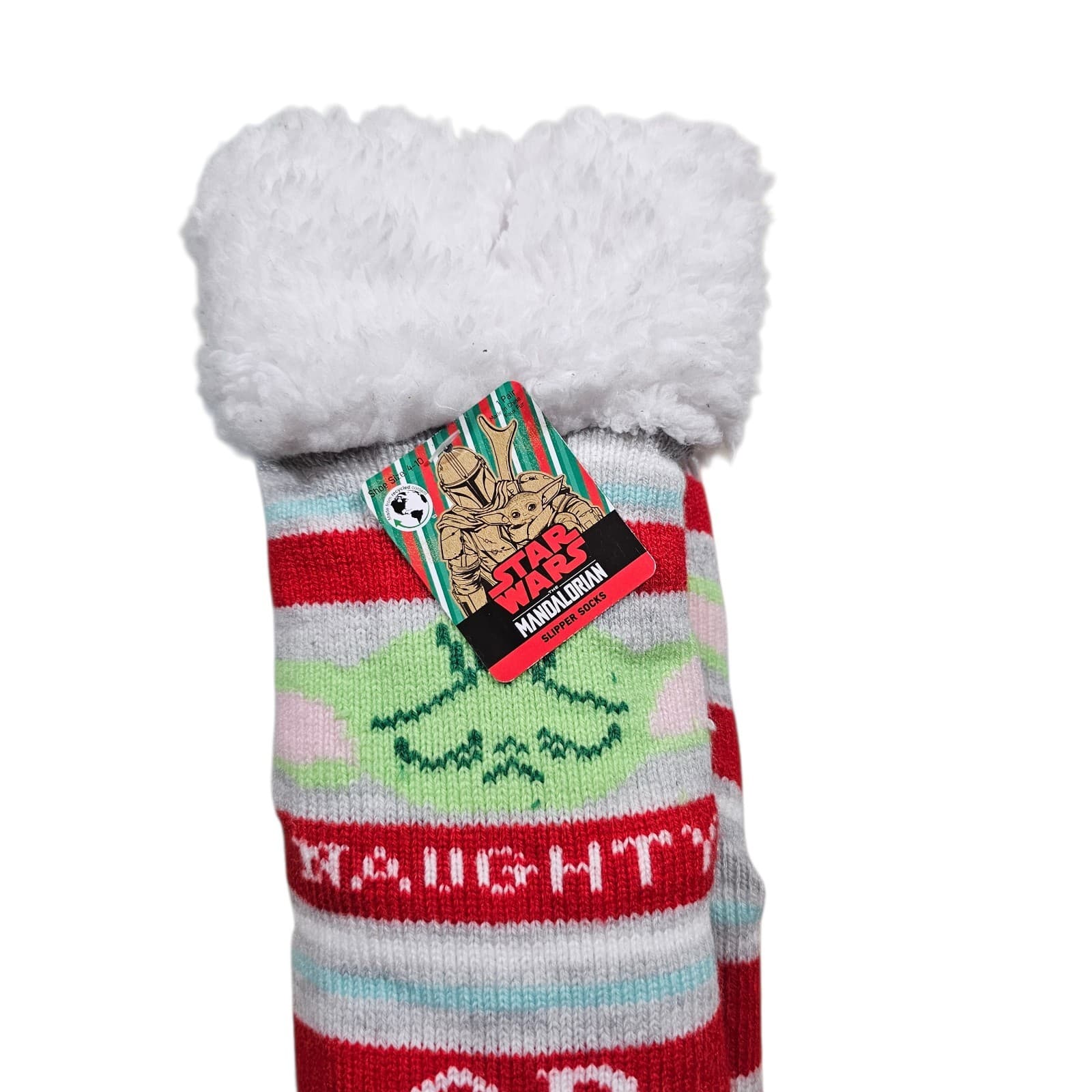 NEW Star Wars Mandalorian Slipper Socks Naughty or Nice Shoe SZ 4-10 Baby Yoda - Thumbnail 2