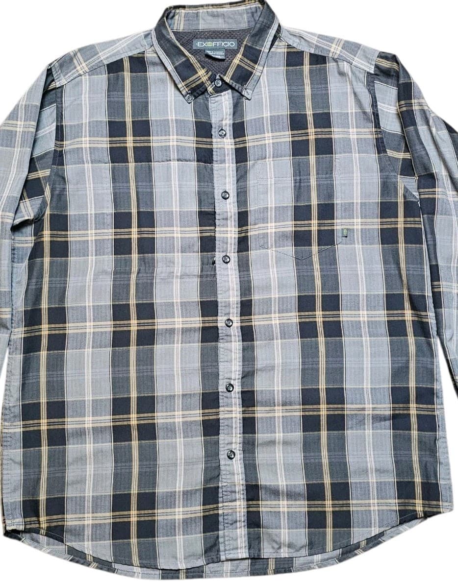 ExOfficio Shirt Mens Size 2xl Gray Plaid Polyester Casual Button Up Long Sleeve - Thumbnail 11