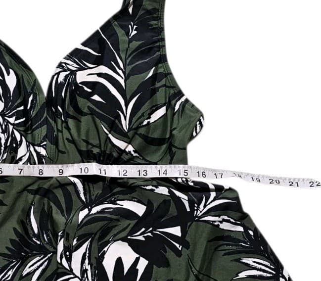 Kona Sol Women's Paradise Palm Tankini Top Size 16W Tropical Olive Green Black - Thumbnail 6