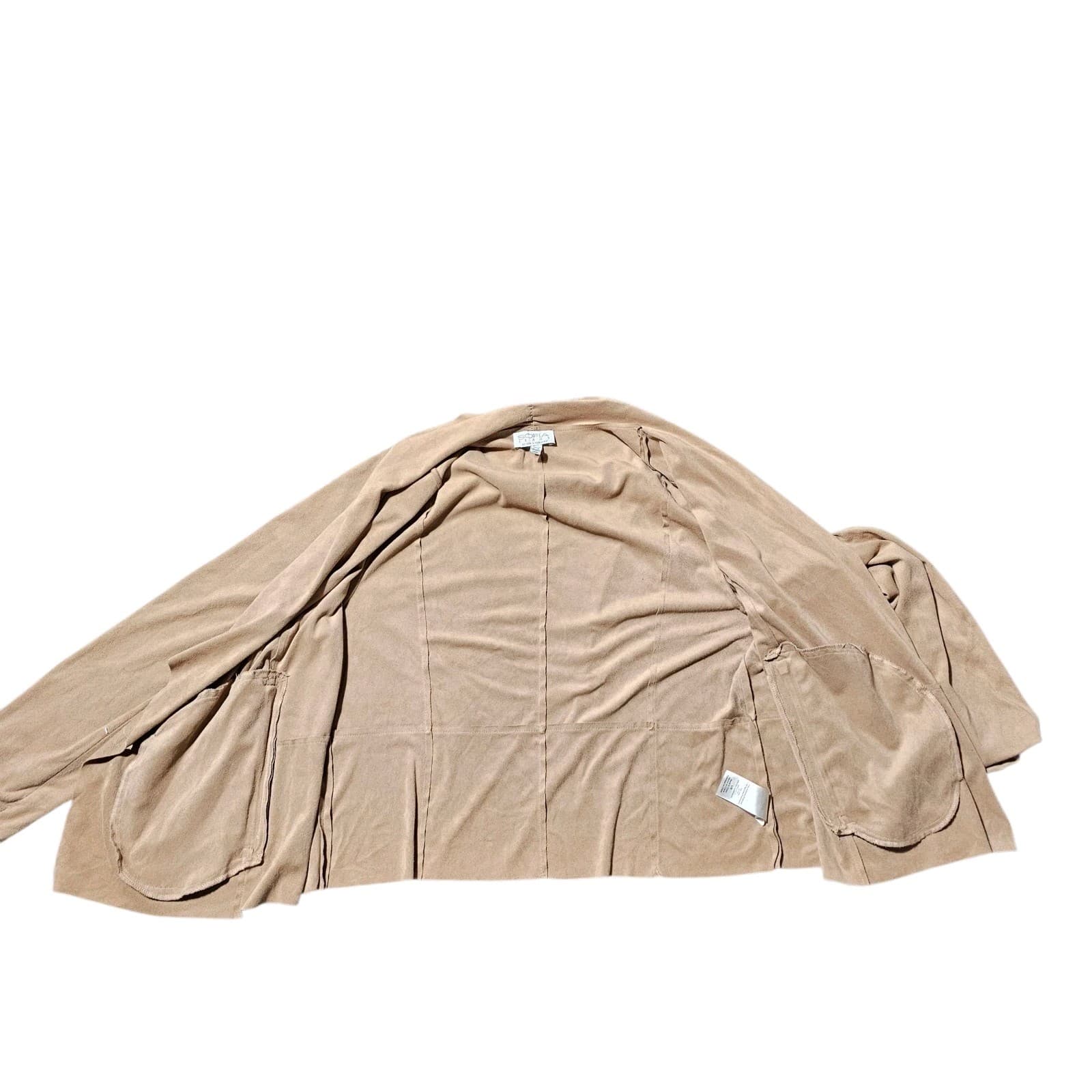 Womens Sofia Vergara Drapey Moto Jacket Beige Faux Suede Open Long Sleeve Size L - Thumbnail 6