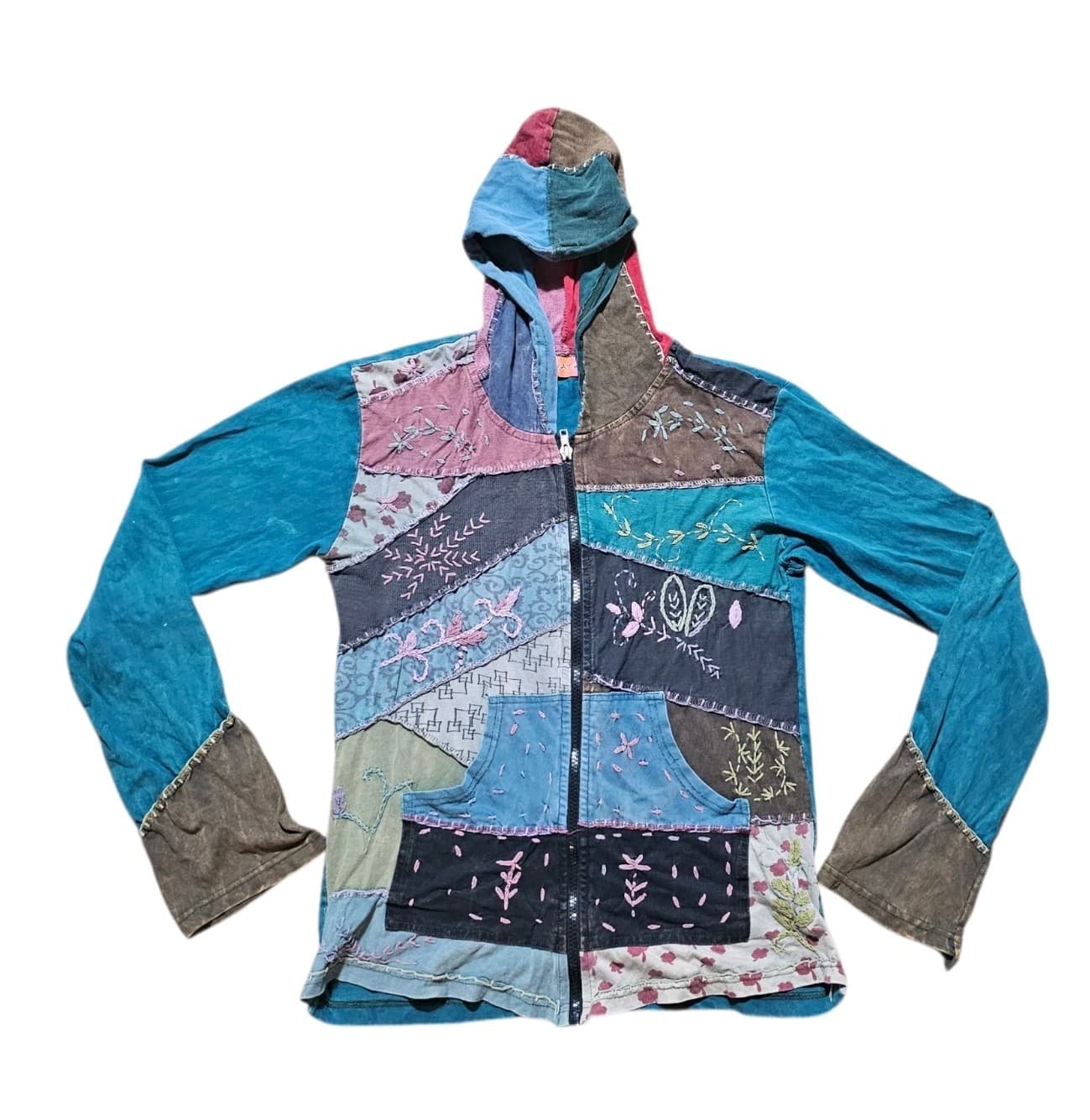 Avatar Women's Patchwork Boho Style Zip Up Hoodie Women's Size Small