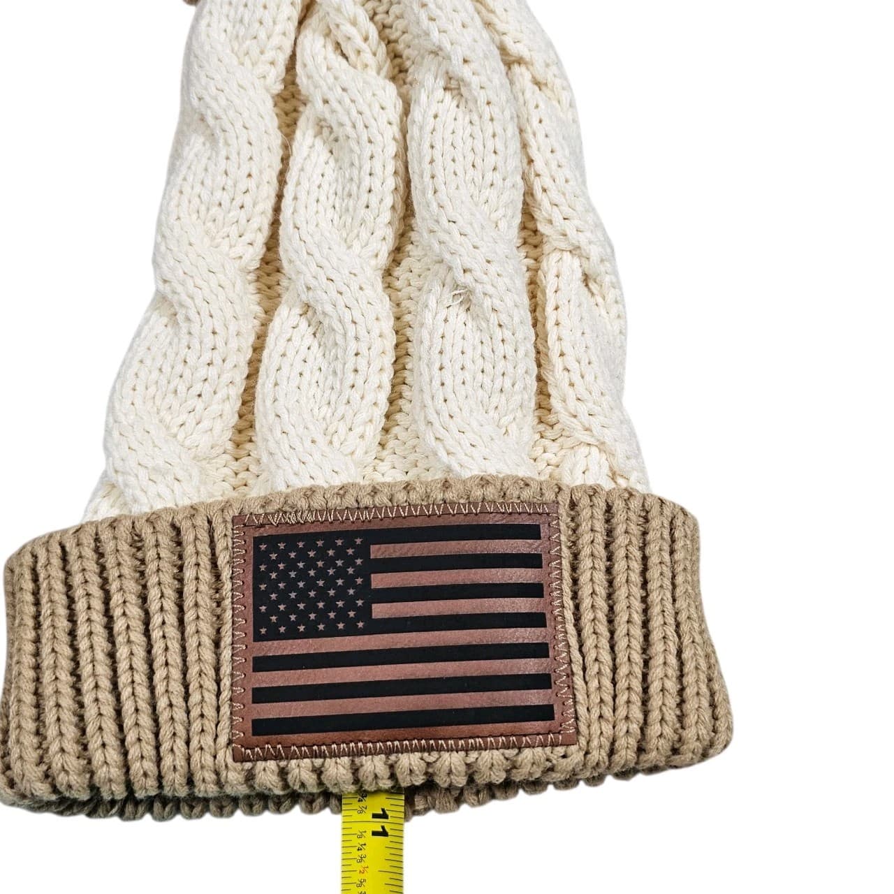 American Flag Pom Pom Cable Knit Beanie - Thumbnail 3