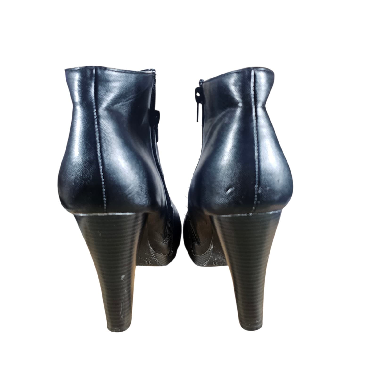 Fioni Womens 99508 Size 11 Black Side Zip 4.5" Heeled Ankle Boots - Thumbnail 5
