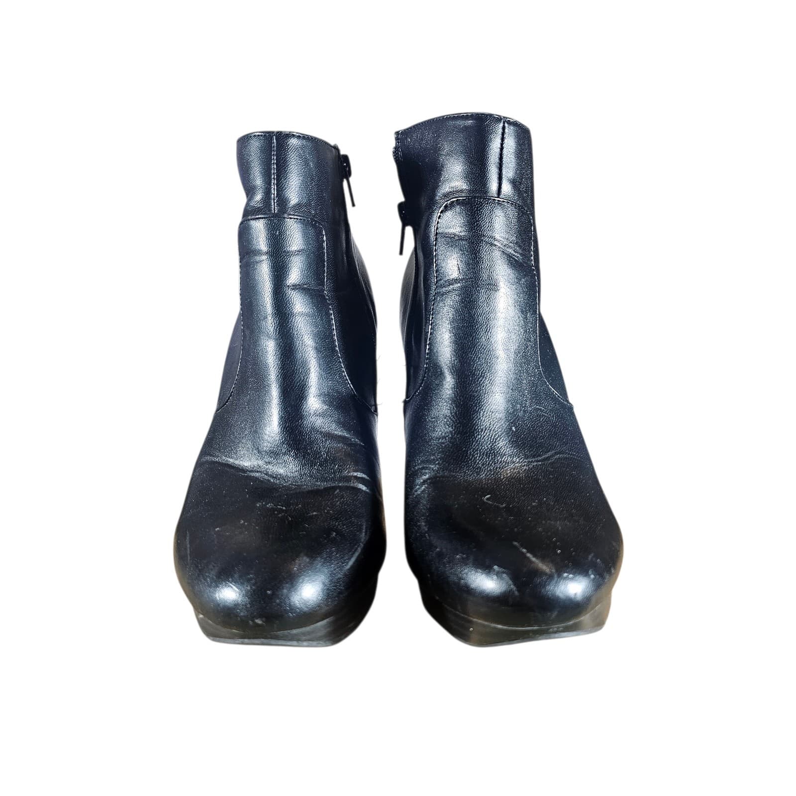 Fioni Womens 99508 Size 11 Black Side Zip 4.5" Heeled Ankle Boots - Thumbnail 2