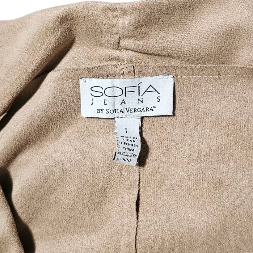 Womens Sofia Vergara Drapey Moto Jacket Beige Faux Suede Open Long Sleeve Size L - Thumbnail 10