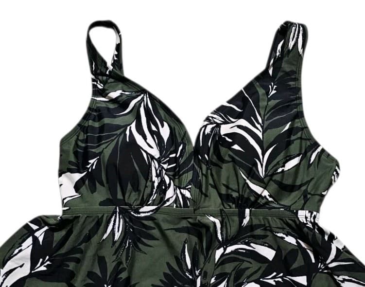 Kona Sol Women's Paradise Palm Tankini Top Size 16W Tropical Olive Green Black - Thumbnail 3