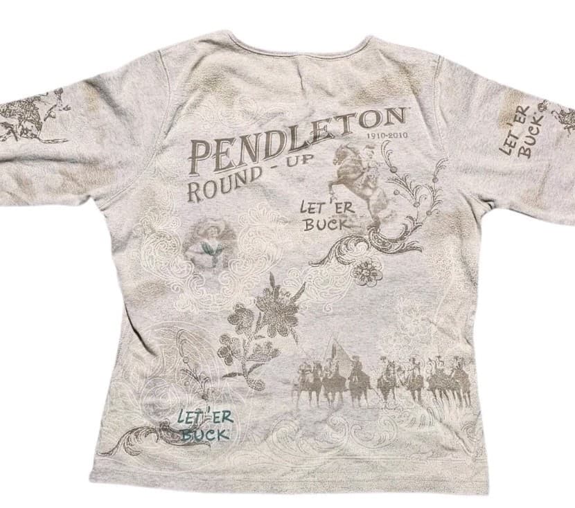 Pendleton Round Up Let Em Buck Graphic Long Sleeve Top Women's Size M Rodeo - Thumbnail 7