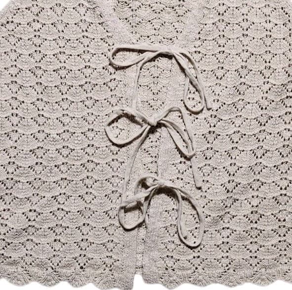 Olive And Oak Pointelle- Stitch Crochet Vest Beige Woman's Size L - Thumbnail 4