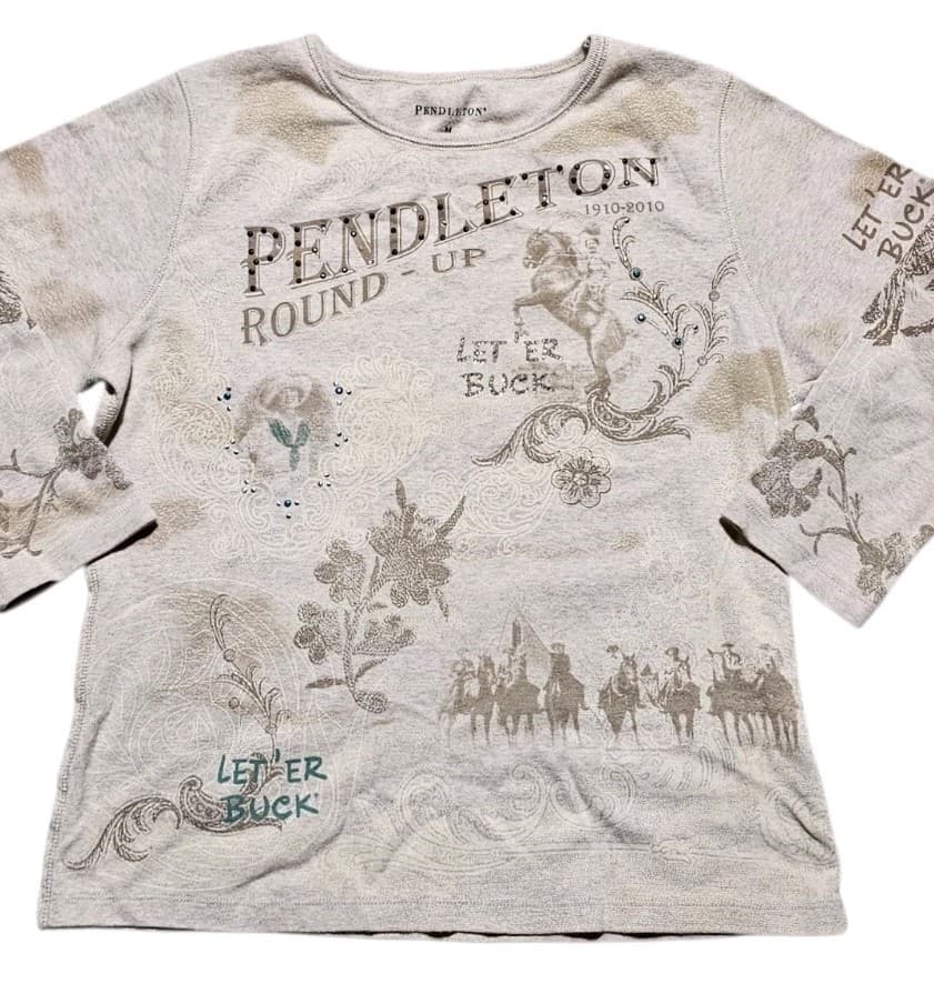 Pendleton Round Up Let Em Buck Graphic Long Sleeve Top Women's Size M Rodeo - Thumbnail 2