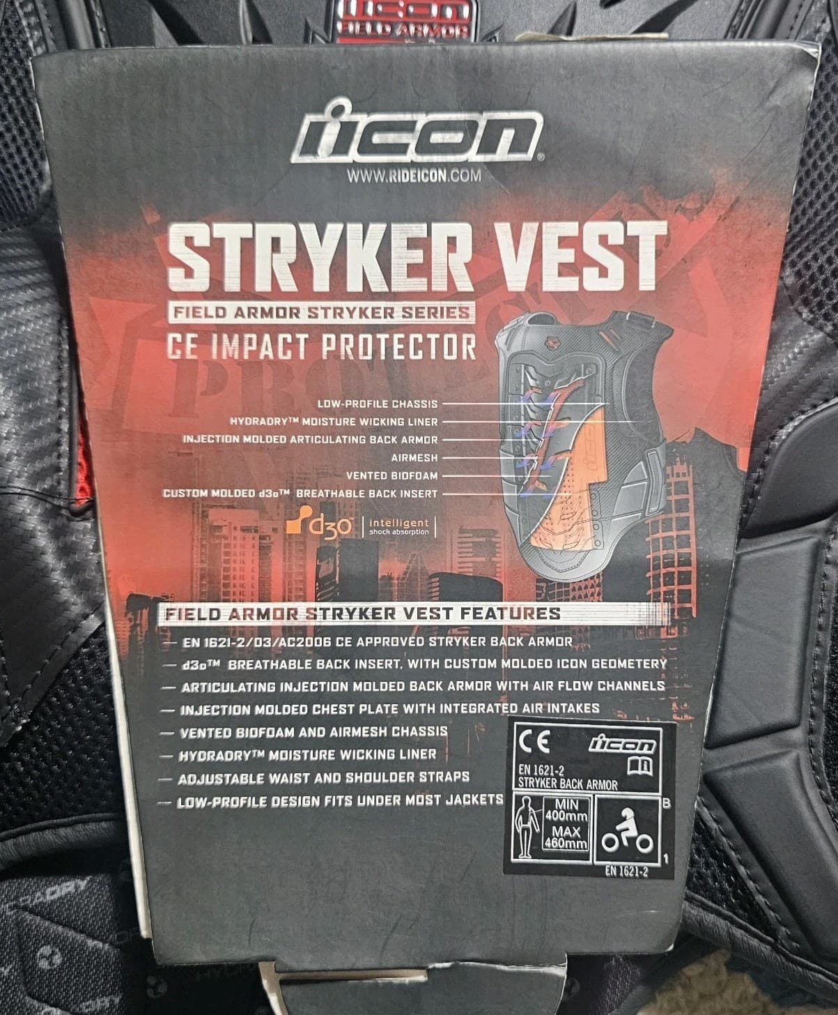 Icon Field Armor Stryker Motorcycle Vest Size S/M (Missing 2 Rivots See Pics) - Thumbnail 8