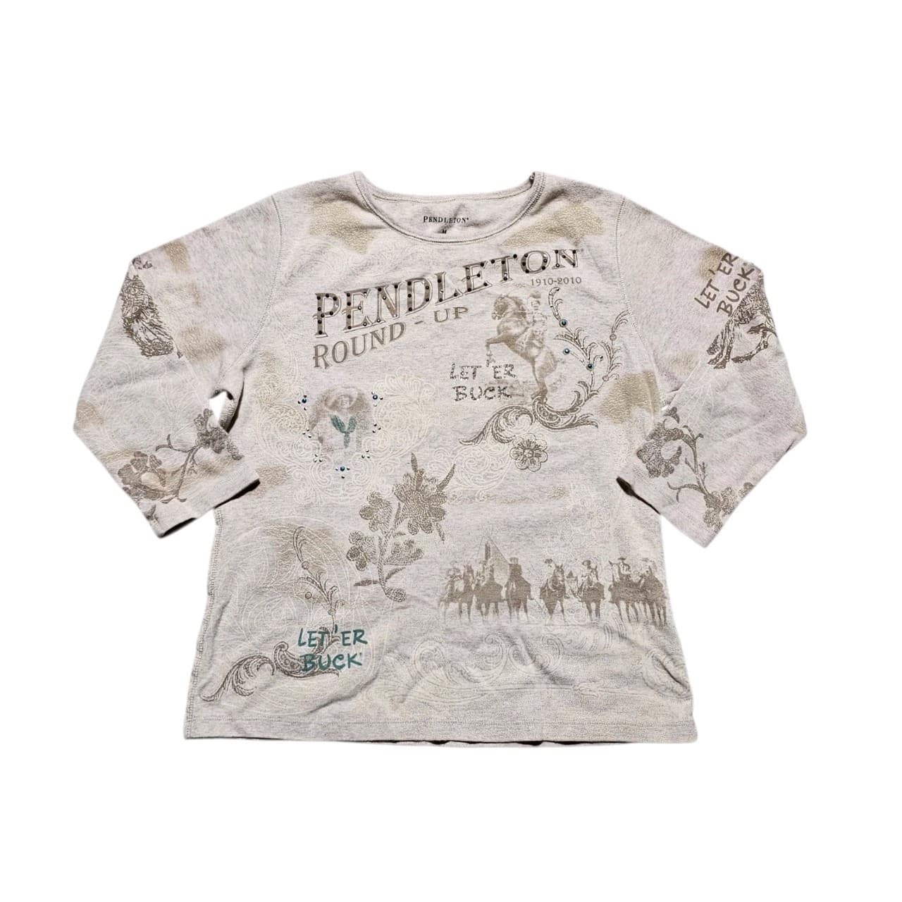 Pendleton Round Up Let Em Buck Graphic Long Sleeve Top Women's Size M Rodeo