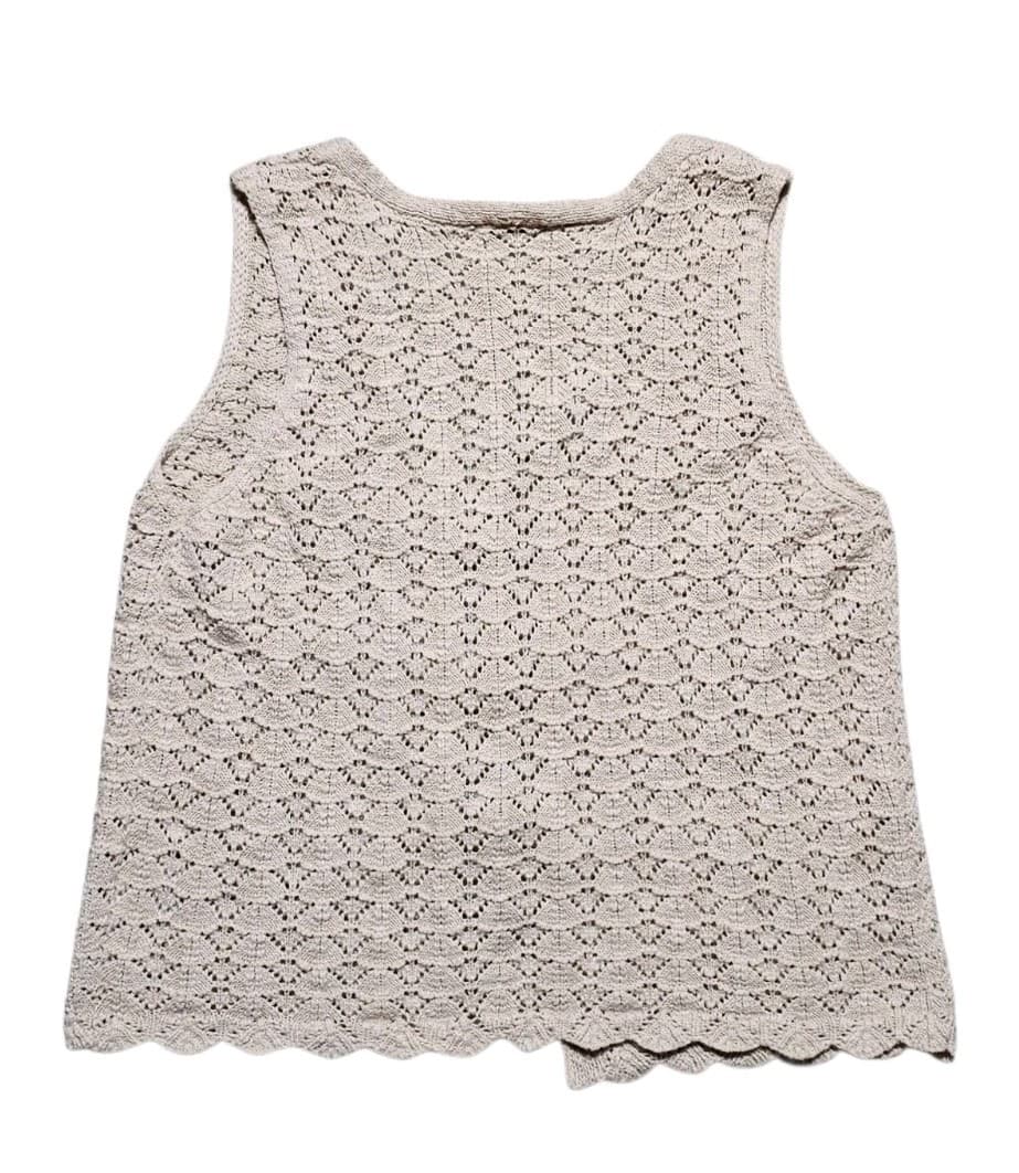 Olive And Oak Pointelle- Stitch Crochet Vest Beige Woman's Size L - Thumbnail 5