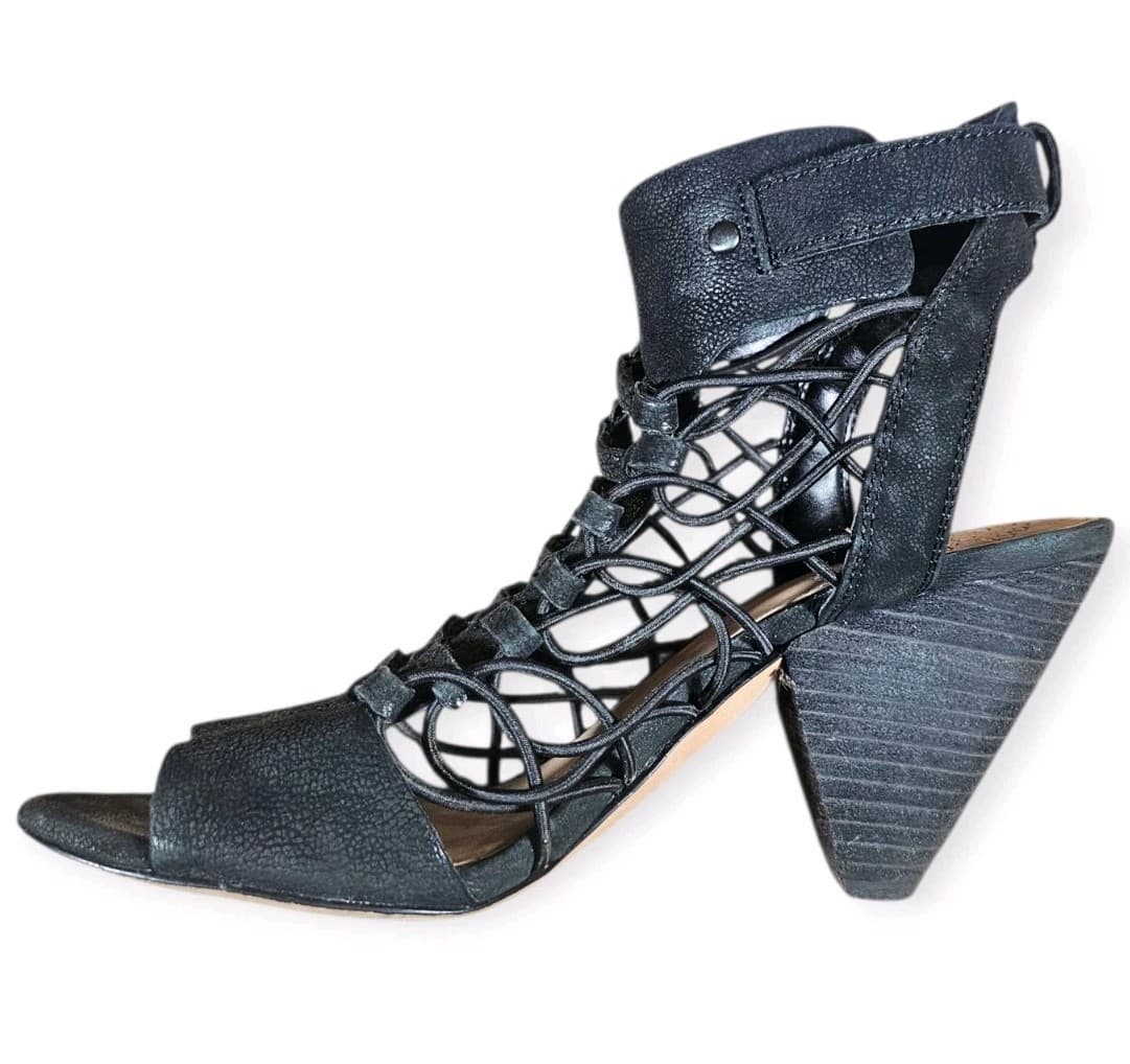 Vince Camuto Size 5m Heels Evel Cages Sandal In Black Cone Heel Leather Size 5m - Thumbnail 7
