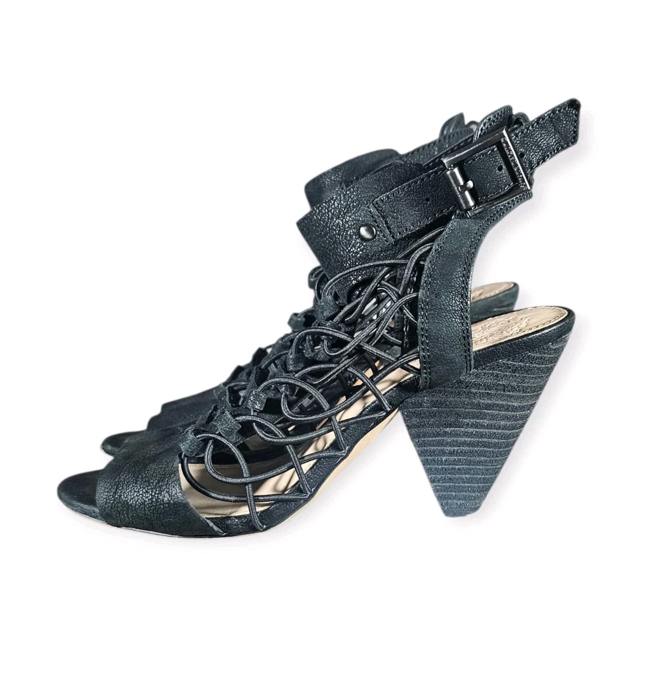 Vince Camuto Size 5m Heels Evel Cages Sandal In Black Cone Heel Leather Size 5m - Thumbnail 3