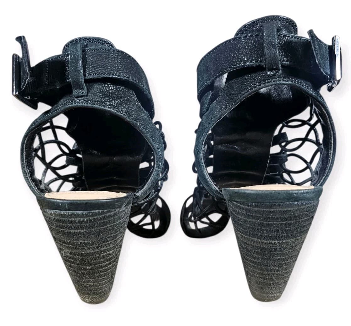 Vince Camuto Size 5m Heels Evel Cages Sandal In Black Cone Heel Leather Size 5m - Thumbnail 9