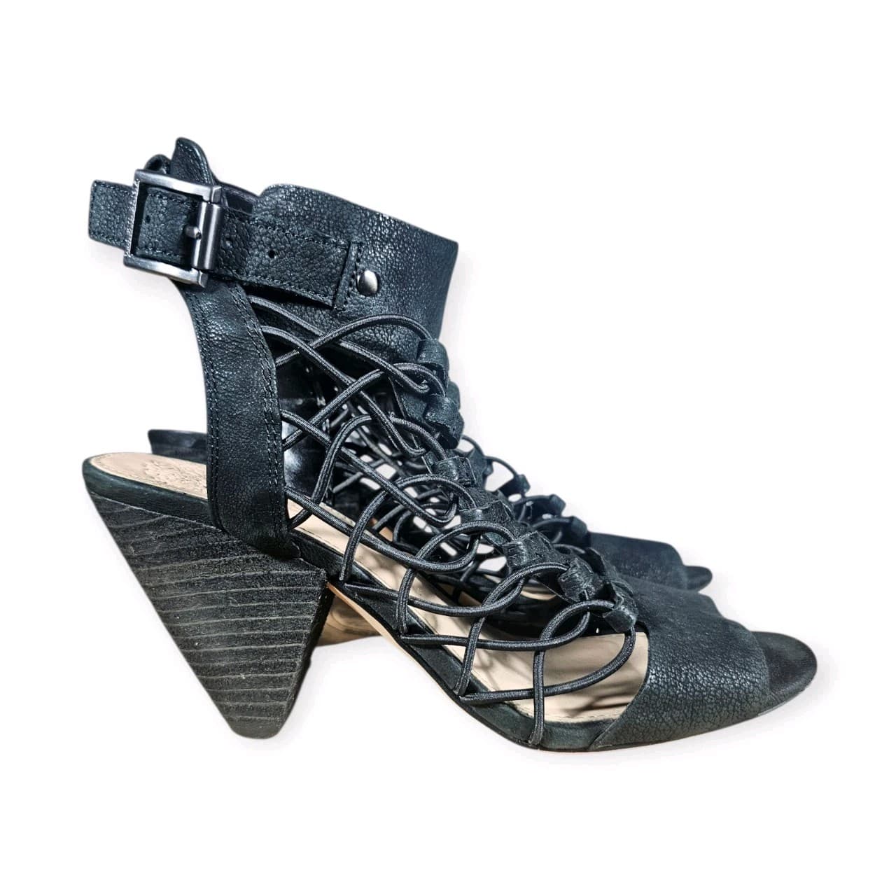 Vince Camuto Size 5m Heels Evel Cages Sandal In Black Cone Heel Leather Size 5m - Thumbnail 6