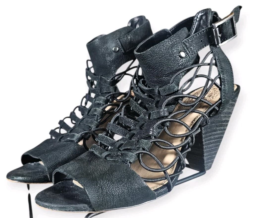 Vince Camuto Size 5m Heels Evel Cages Sandal In Black Cone Heel Leather Size 5m - Thumbnail 2