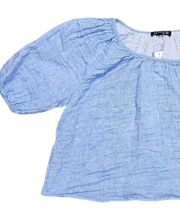 J. Crew Womans Xxs Swingy Puff Sleeve Gauzy Cotton Linen Blend Top Nwt - Thumbnail 4